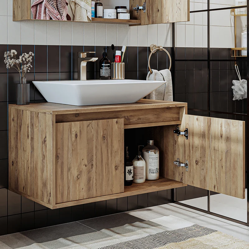 Roomart ATLANTIC Waschtisch mit Unterschrank, 85 cm, mit Aufsatzbecken, in 5 Farben