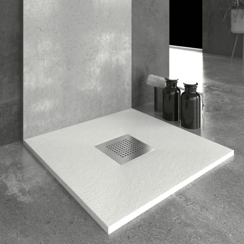 Mineralguss-Duschwanne extra flach SLATE, Schieferoptik, Weiss