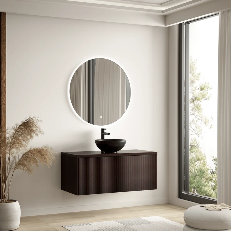 MESSINA Ribbel Walnoot - Waskom Zwart - 100cm