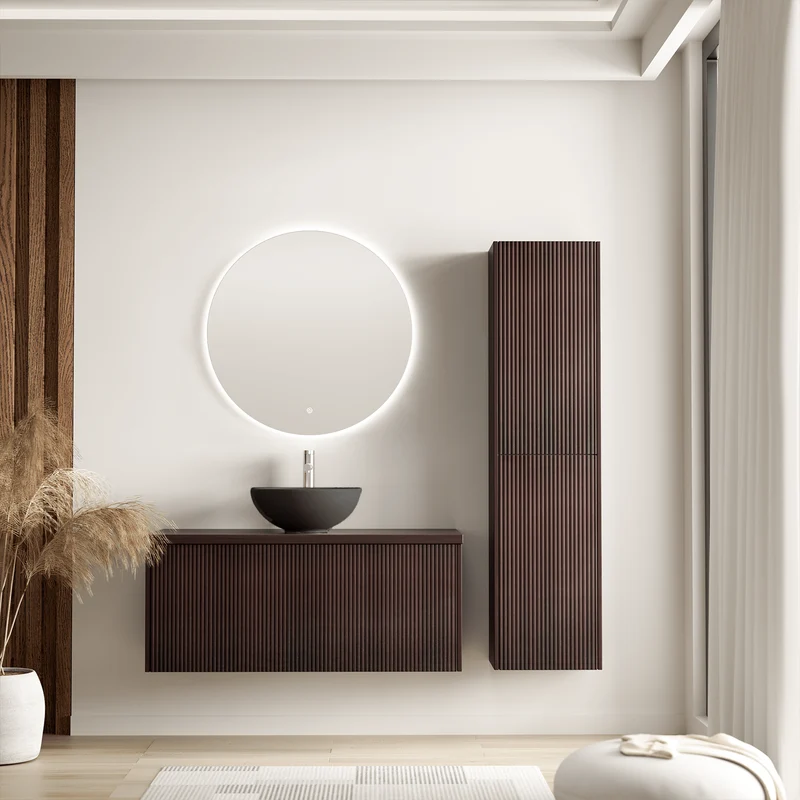 MESSINA Ribbel Walnoot - Waskom Zwart - 100cm