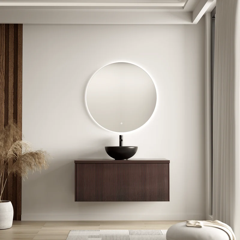 MESSINA Ribbel Walnoot - Waskom Zwart - 100cm