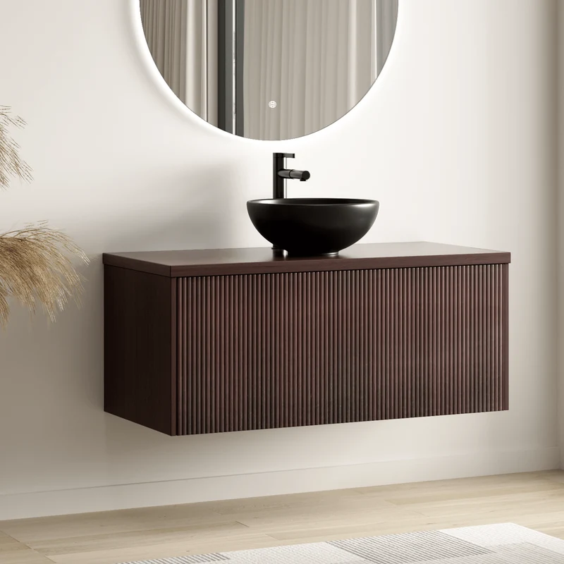 MESSINA Ribbel Walnoot - Waskom Zwart - 100cm