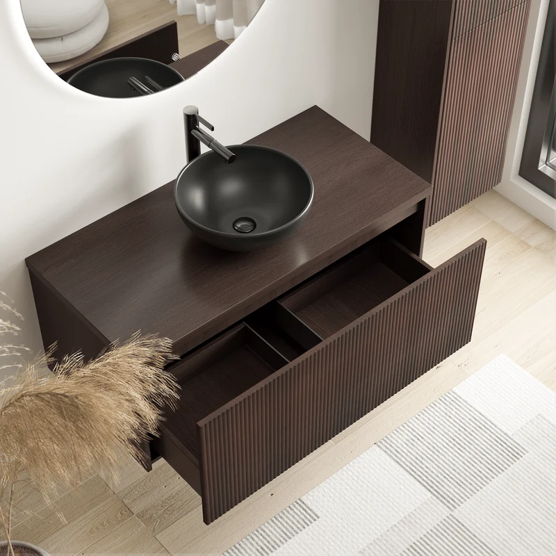 MESSINA Ribbel Walnoot - Waskom Zwart - 100cm