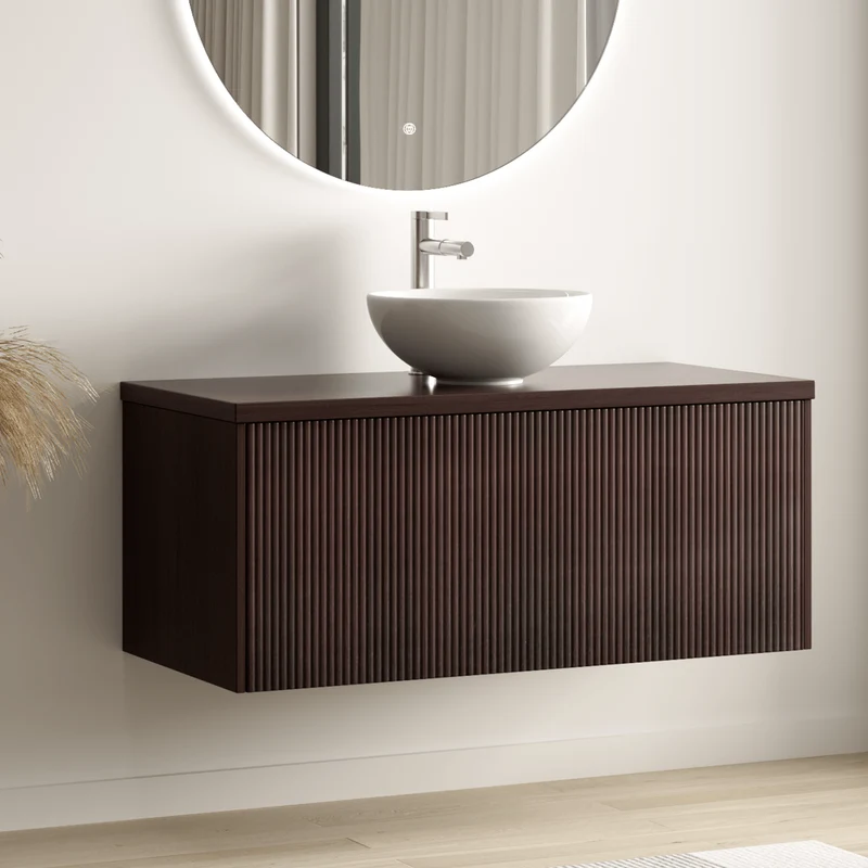 MESSINA Ribbel Walnoot - Waskom Wit - 100cm