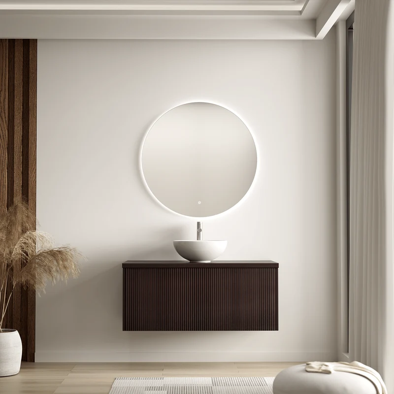 MESSINA Ribbel Walnoot - Waskom Wit - 100cm