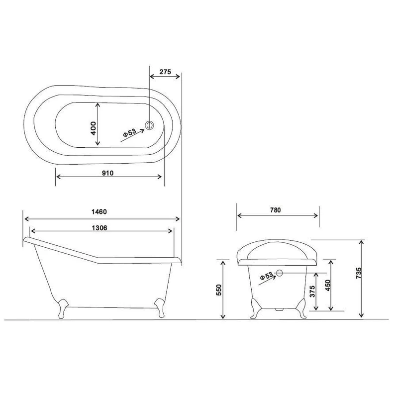 Freistehende Gusseisen Badewanne ASHFORD