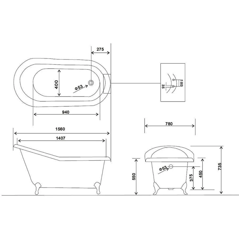 Freistehende Gusseisen Badewanne ASHFORD