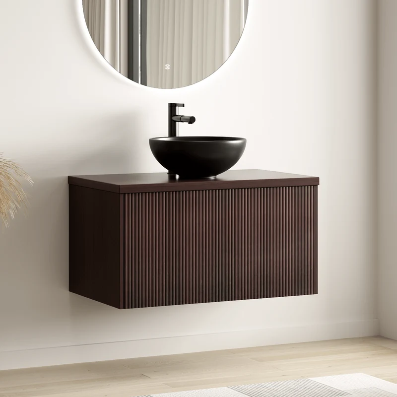 MESSINA Ribbel Walnoot - Waskom Zwart - 80cm