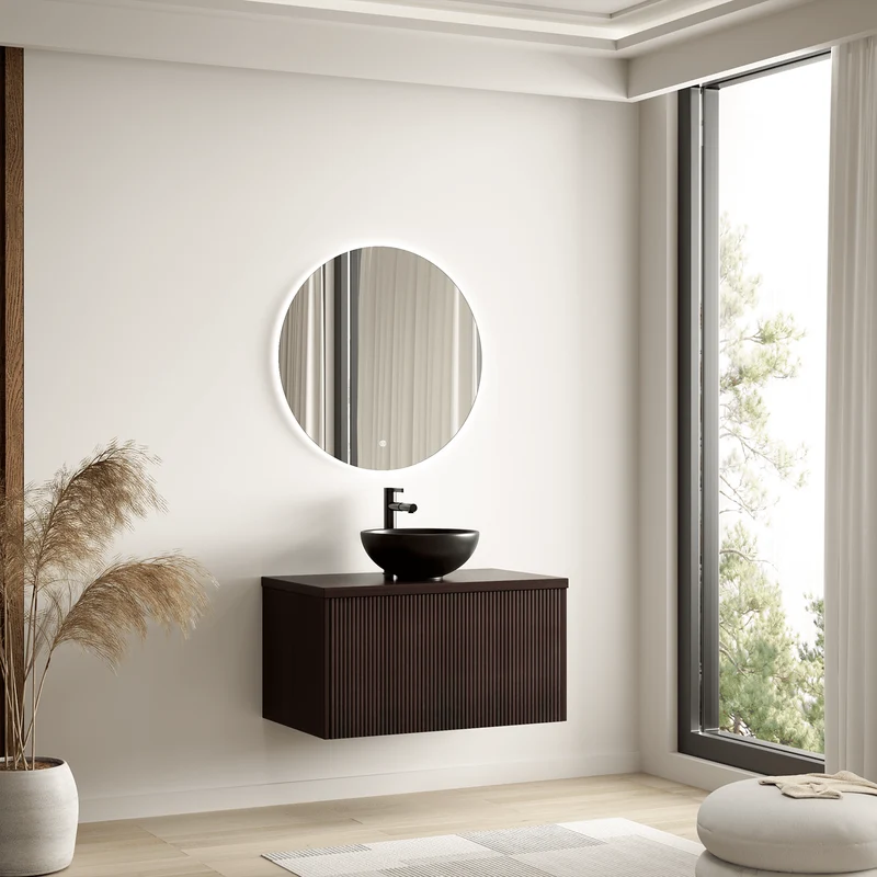 MESSINA Ribbel Walnoot - Waskom Zwart - 80cm