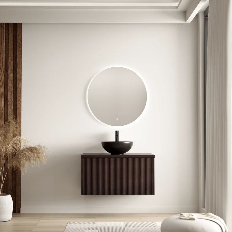 MESSINA Ribbel Walnoot - Waskom Zwart - 80cm