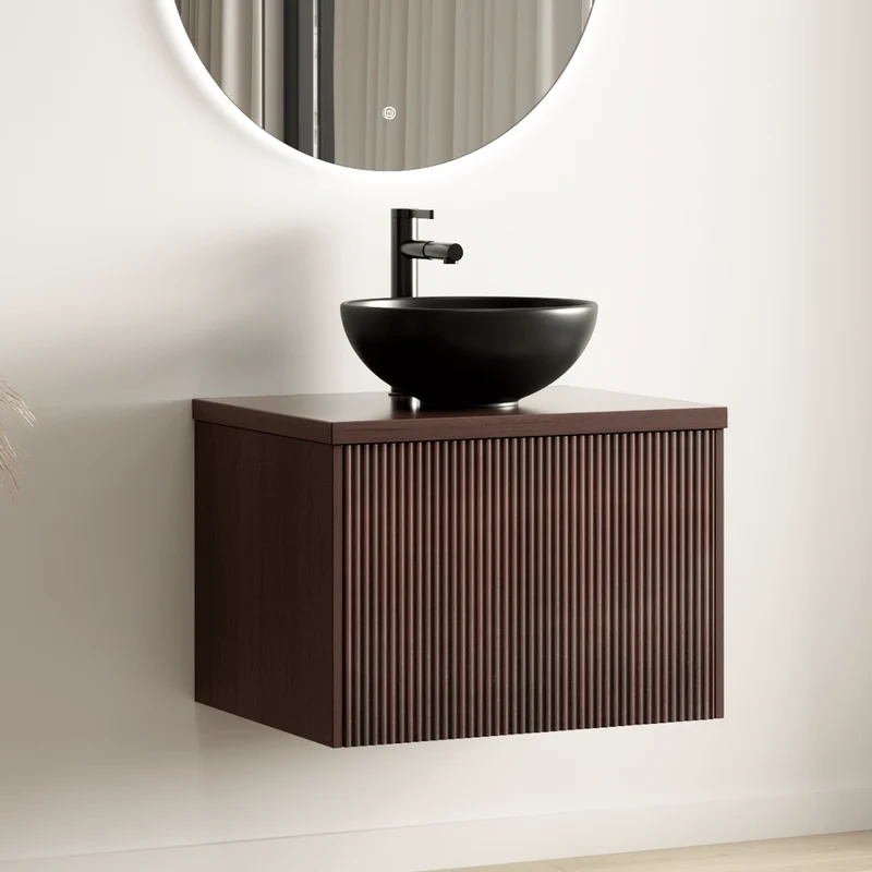MESSINA Ribbel Walnoot - Waskom Zwart - 60cm