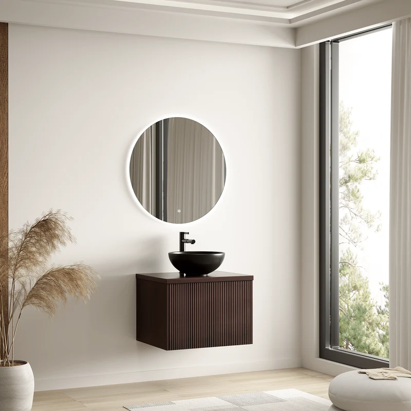 MESSINA Ribbel Walnoot - Waskom Zwart - 60cm
