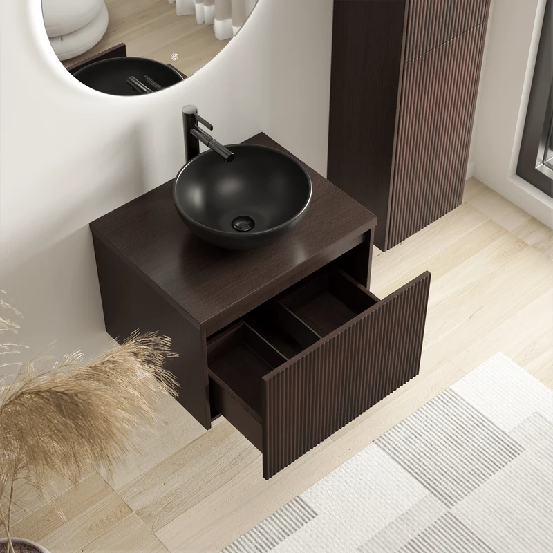 MESSINA Ribbel Walnoot - Waskom Zwart - 60cm