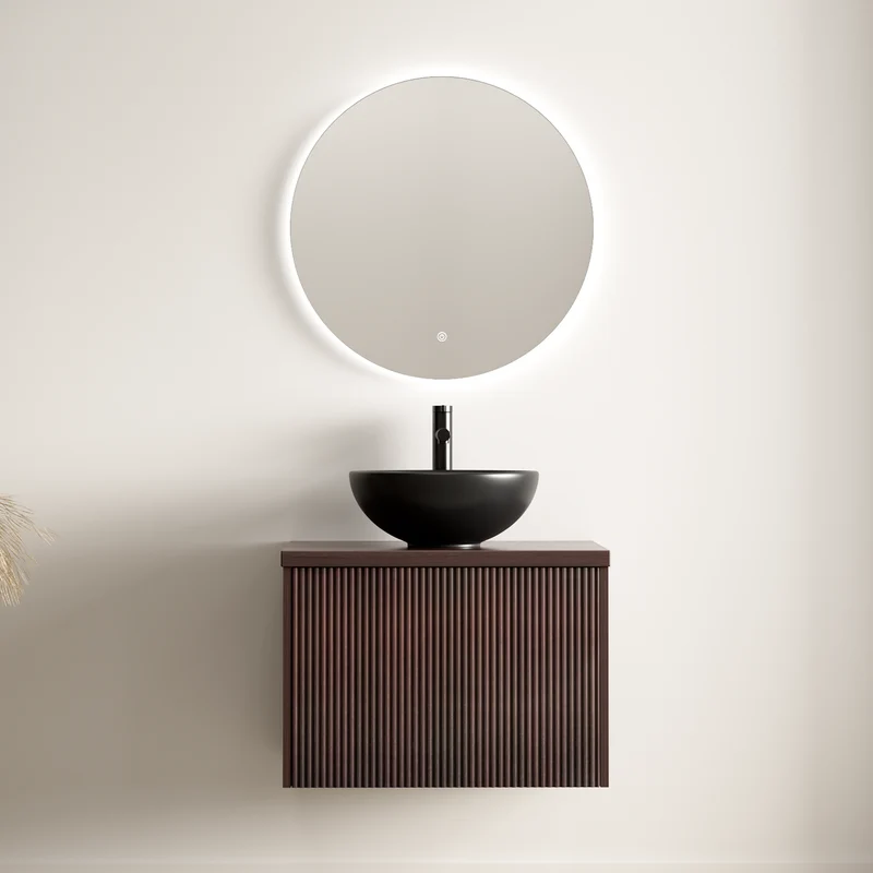 MESSINA Ribbel Walnoot - Waskom Zwart - 60cm