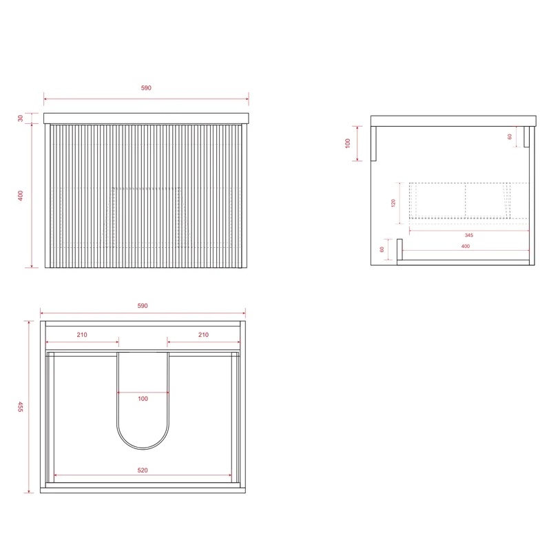 MESSINA Ribbel Walnoot - Waskom Zwart - 60cm