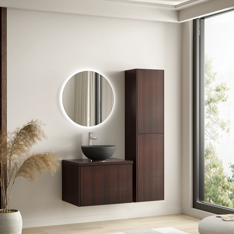 MESSINA Ribbel Walnoot - Waskom Zwart - 60cm