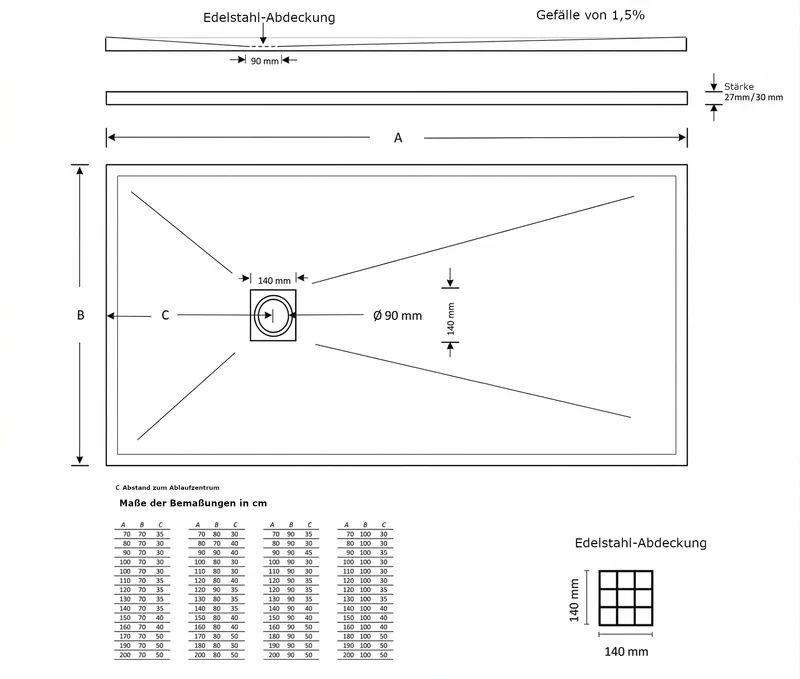 Mineralguss-Duschwanne extra flach SIERRA, Schieferoptik, Schwarz