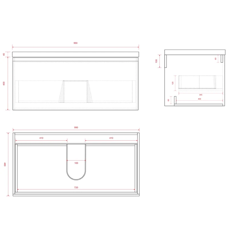 MODENA Greige - Wastafel Zwart - 100cm
