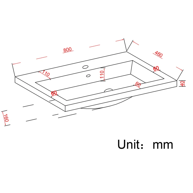 MODENA Greige - Wastafel Zwart - 80cm