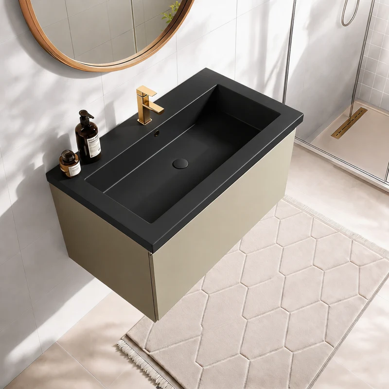 MODENA Greige - Wastafel Zwart - 80cm