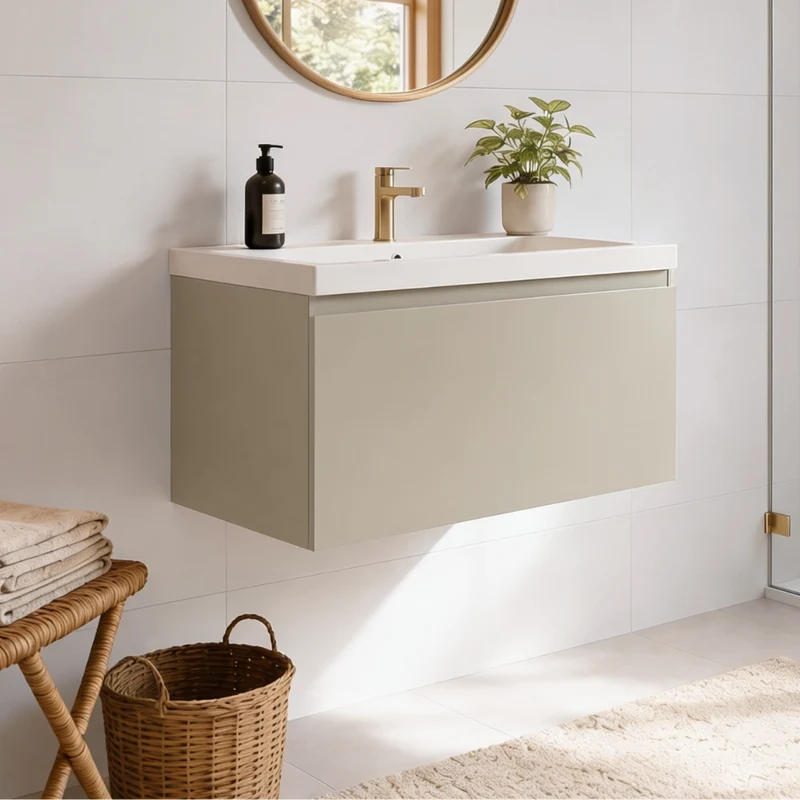MODENA Greige - Wastafel Wit - 80cm