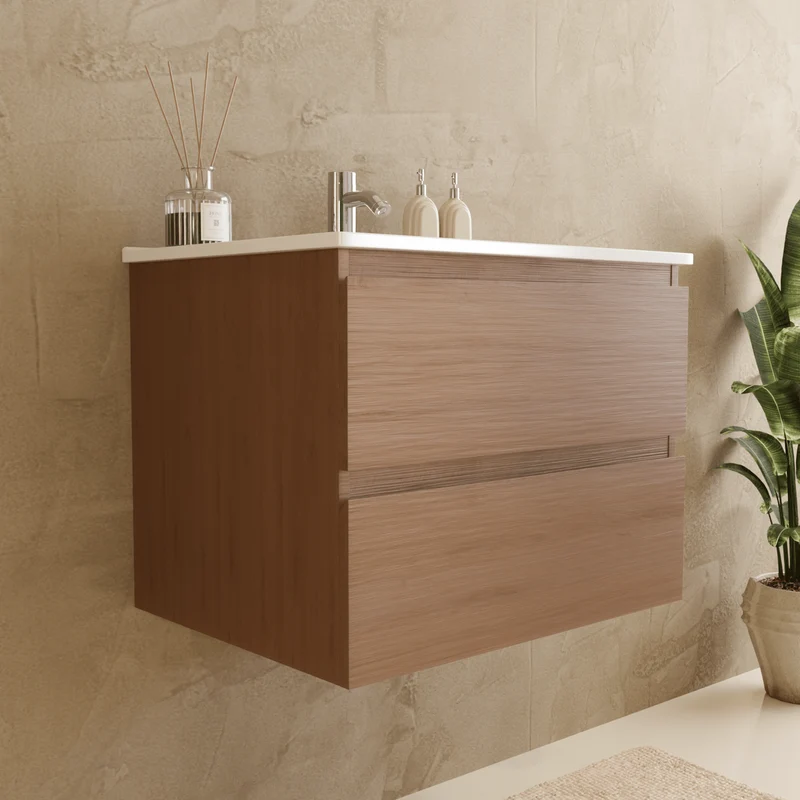 MARENZA Warm Eiken - Wastafel Wit - 60cm