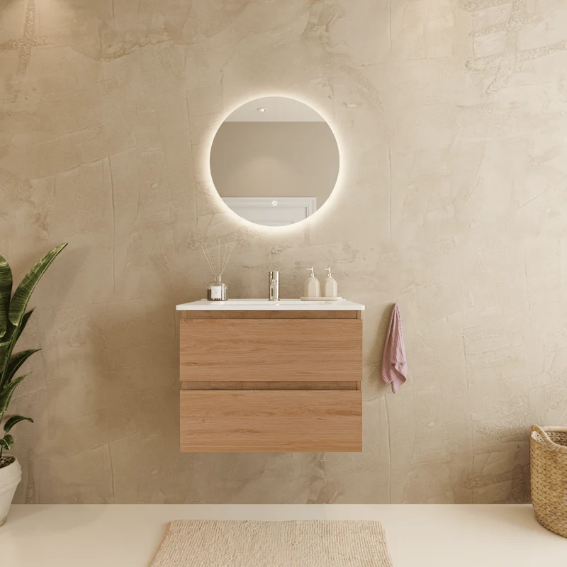MARENZA Licht Eiken - Wastafel Wit - 60cm