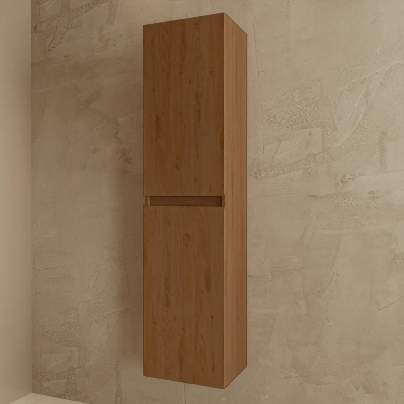 Badmeubelset VERONA 100 cm - Met Kolomkast - Warm Eiken - Wastafel Wit