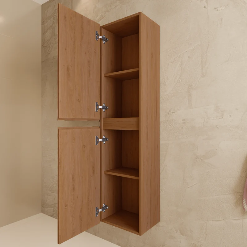 Badmeubelset VERONA 100 cm - Met Kolomkast - Warm Eiken - Wastafel Wit