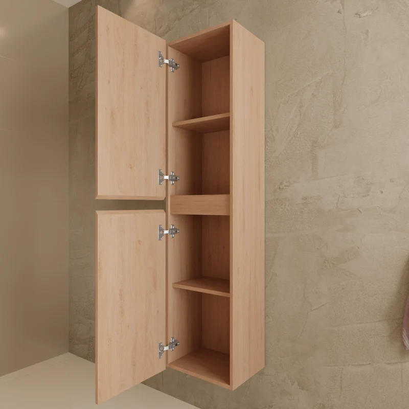 Badmeubelset VERONA 100 cm - Met Kolomkast - Licht Eiken - Wastafel Wit