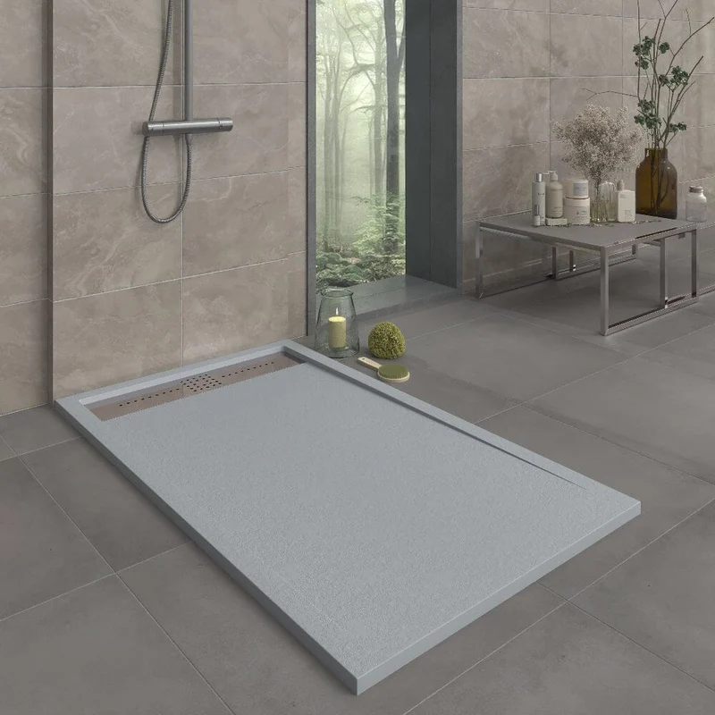 Mineralguss-Duschwanne extra flach ORION, Schieferoptik, Grau