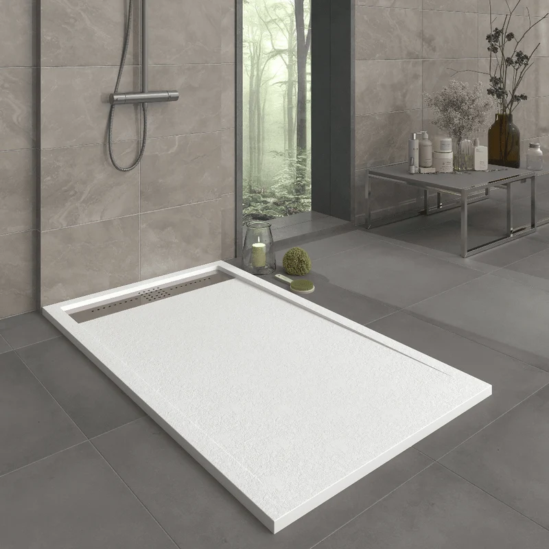 Mineralguss-Duschwanne extra flach ORION, Schieferoptik, Weiss