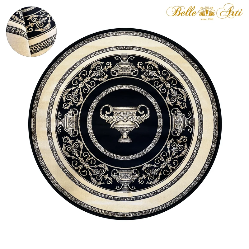 Luxus Designer Teppich Mike Milano in Schwarz Gold mit Amphore Motiv - 100% Viskose hochwertig, rutschfest, allergikerfreundlich, Fußbodenheizung geeignet