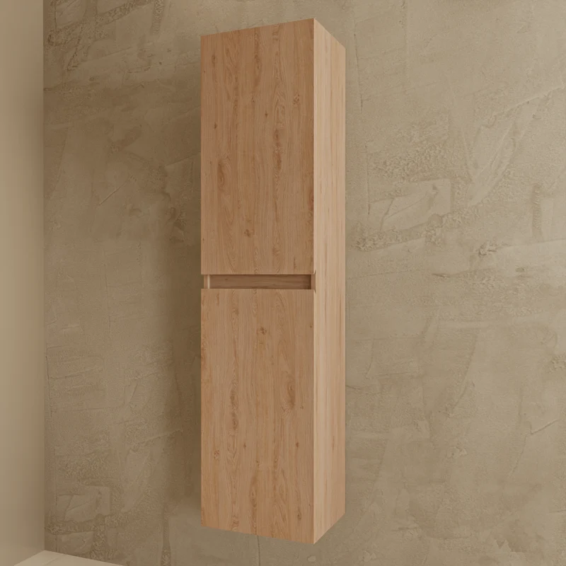 Badmeubelset VERONA 80 cm - Met Kolomkast - Licht Eiken - Wastafel Wit