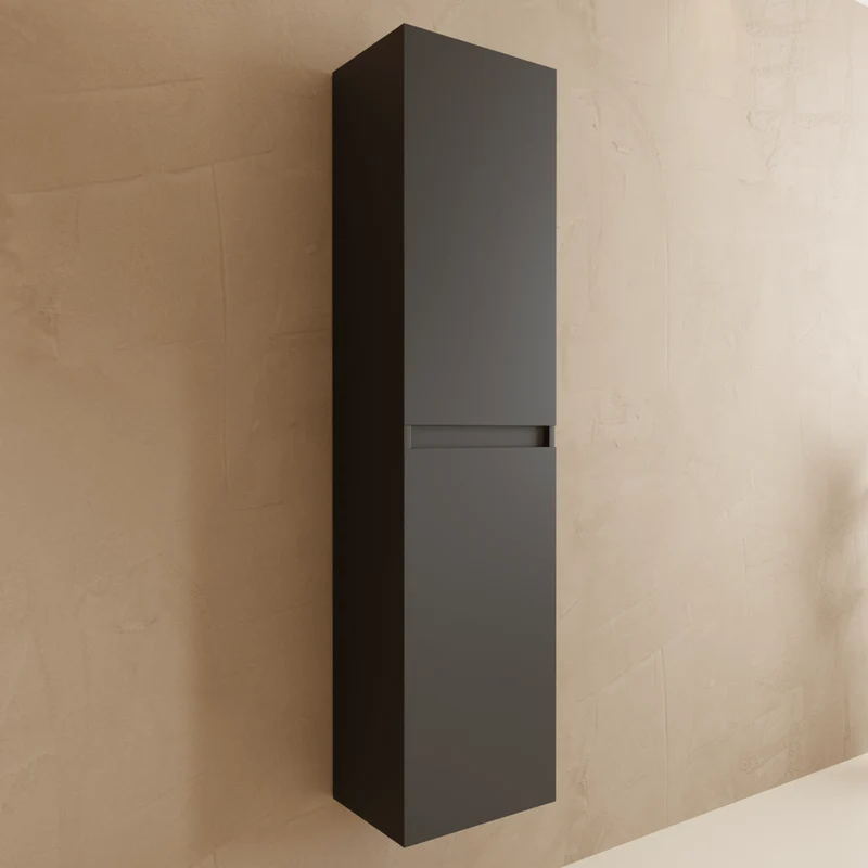 Badmeubelset VERONA 60 cm - Met Kolomkast - Mat Zwart - Wastafel Wit