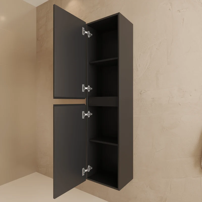 Badmeubelset VERONA 60 cm - Met Kolomkast - Mat Zwart - Wastafel Wit