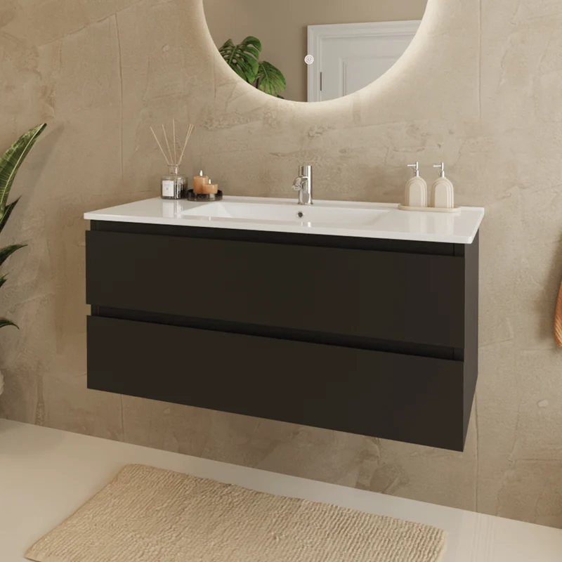 MARENZA Mat Zwart - Wastafel Wit - 100cm