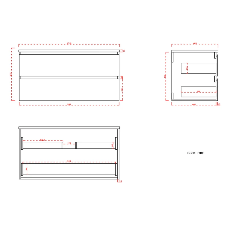 MARENZA Mat Zwart - Wastafel Wit - 100cm
