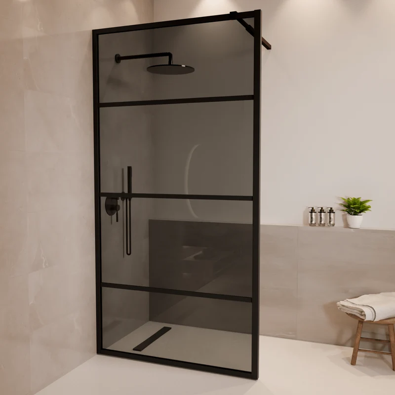 Douchewand Tacna 100 x 200 cm - Zwart - Rookglas Met Strepen - Nano Coating