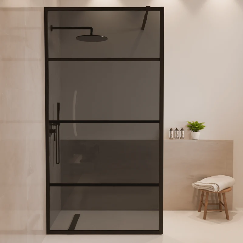 Douchewand Tacna 100 x 200 cm - Zwart - Rookglas Met Strepen - Nano Coating