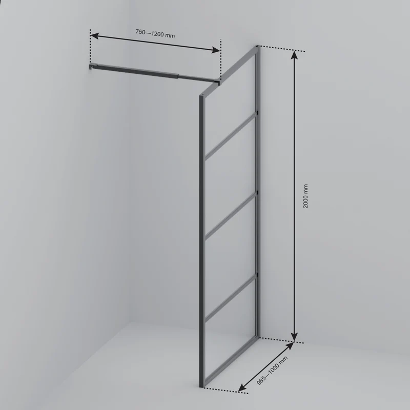 Douchewand Tacna 100 x 200 cm - Zwart - Rookglas Met Strepen - Nano Coating