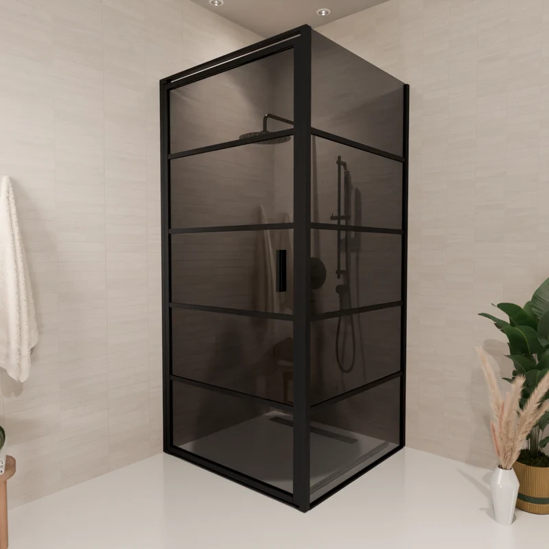 Douchecabine Cartagena 90 x 90 x 200 cm - Zwart - Met Strepen - Rookglas Nano Coating