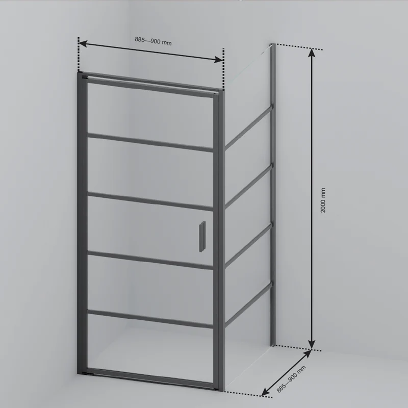 Douchecabine Cartagena 90 x 90 x 200 cm - Zwart - Met Strepen - Rookglas Nano Coating