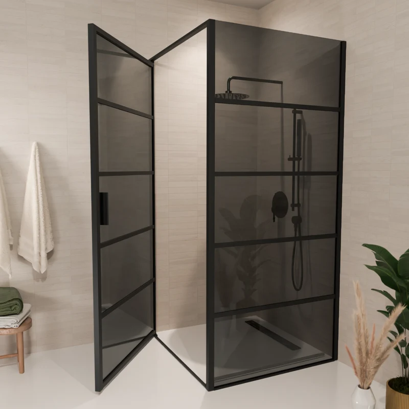 Douchecabine Cartagena 90 x 90 x 200 cm - Zwart - Met Strepen - Rookglas Nano Coating