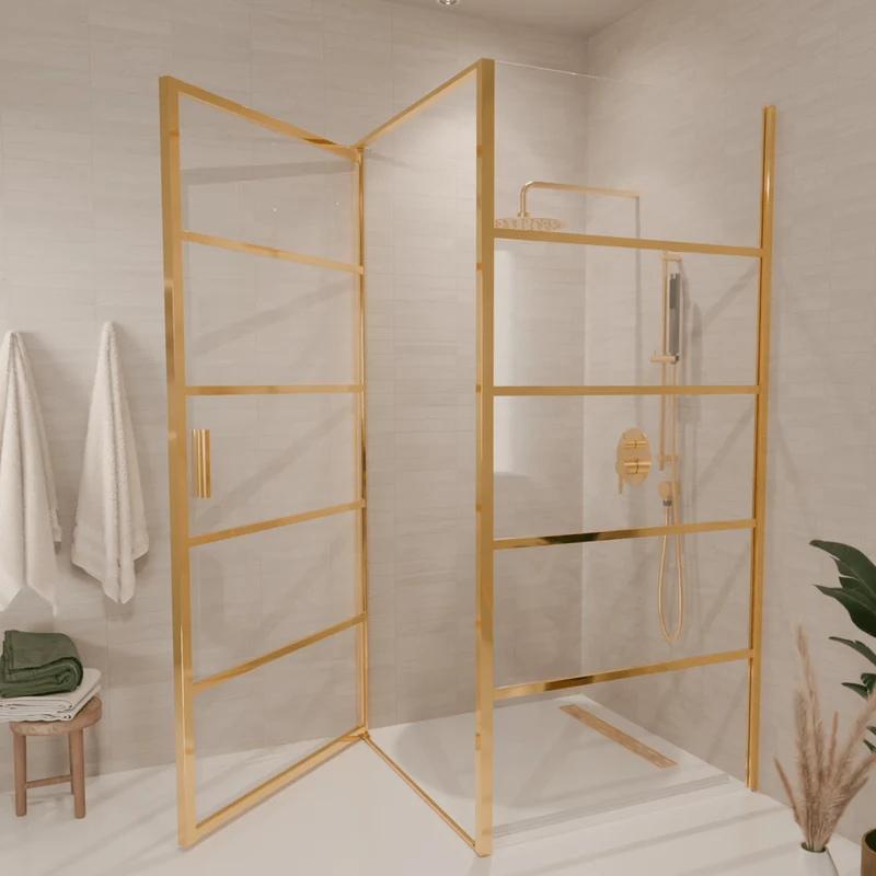 Douchecabine Cartagena 90 x 90 x 200 cm - Glanzend Goud - Met Strepen - Nano Coating