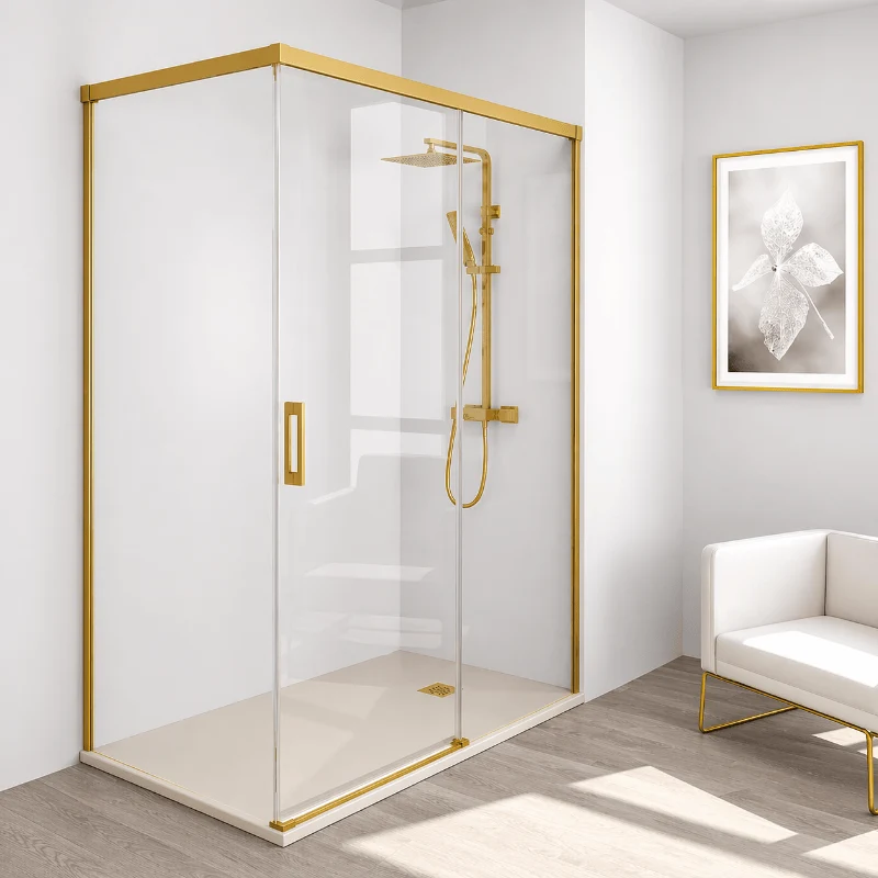 Eckdusche mit Schiebetür und Seitenwand MUSE gold - Glas 6 mm