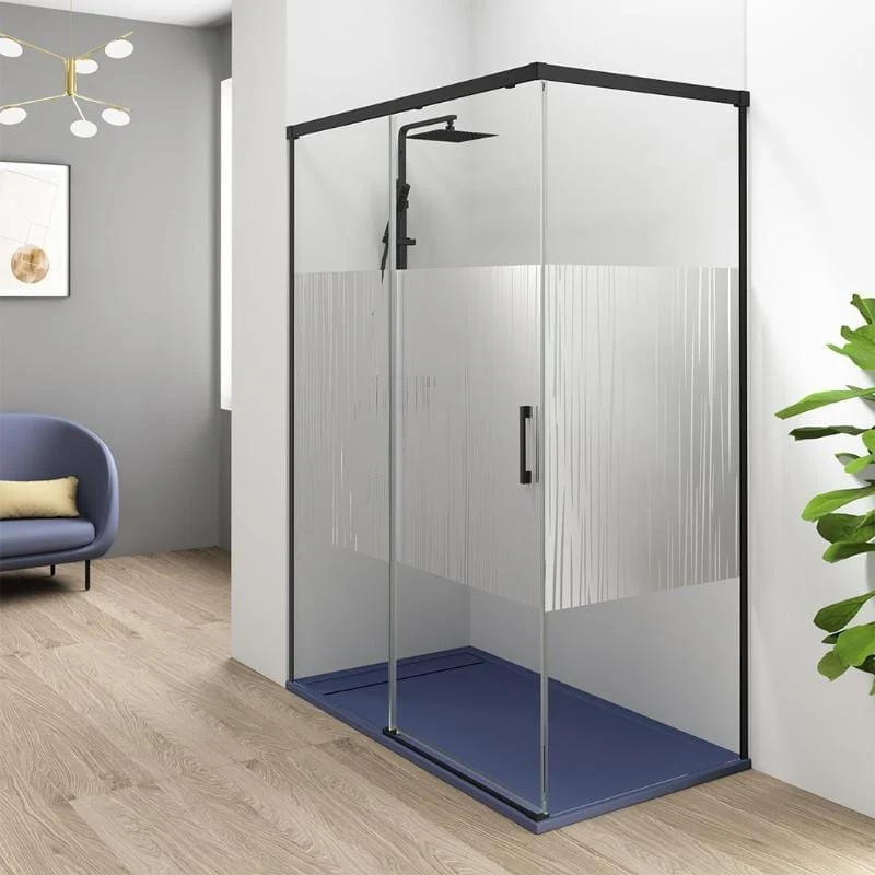 Eckdusche mit Schiebetür und Seitenwand MUSE schwarz - Glas 6 mm