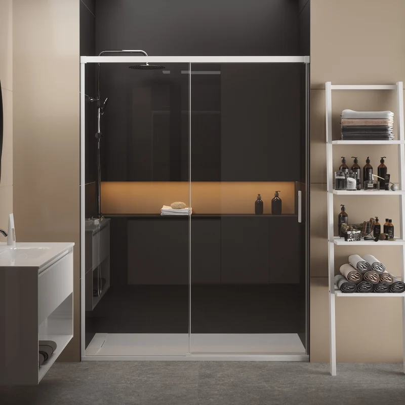 Duschwand mit Schiebetür für Nische MUSE weiß - Glas 6 mm
