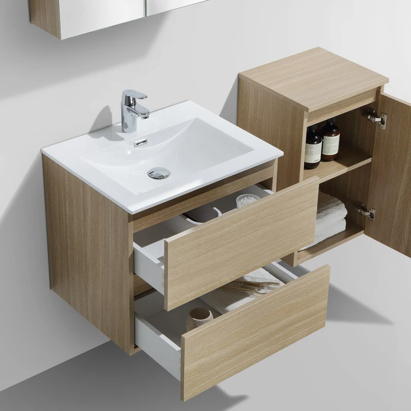 Waschtisch + Unterschrank 60cm, montiert, Eiche hell, SIENA