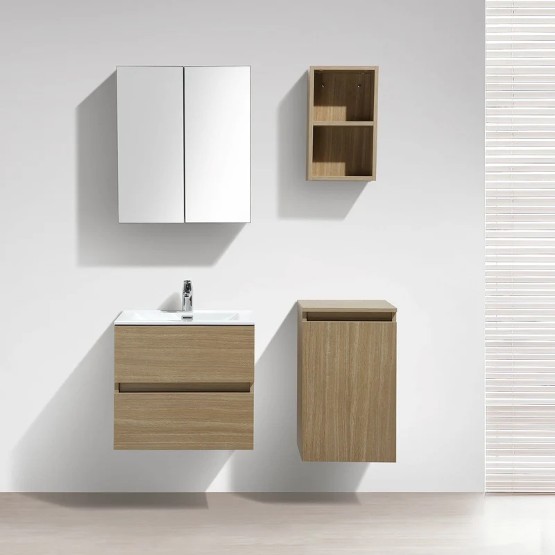 Waschtisch + Unterschrank 60cm, montiert, Eiche hell, SIENA